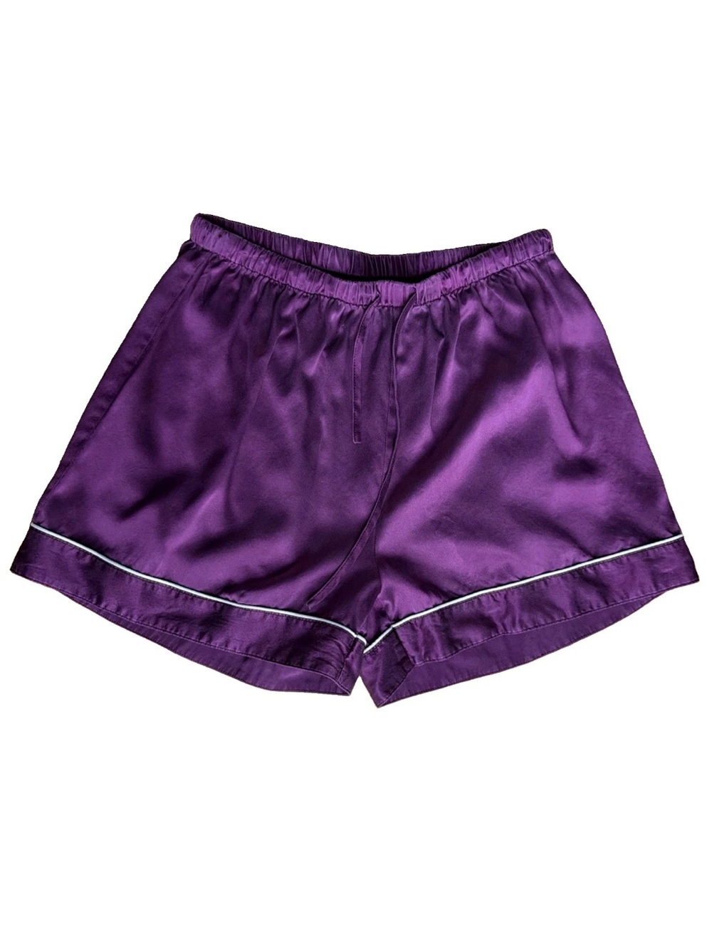 Oscar Rossa 100% Silk Satin Sleep Shorts Drawstring Purple Size Medium